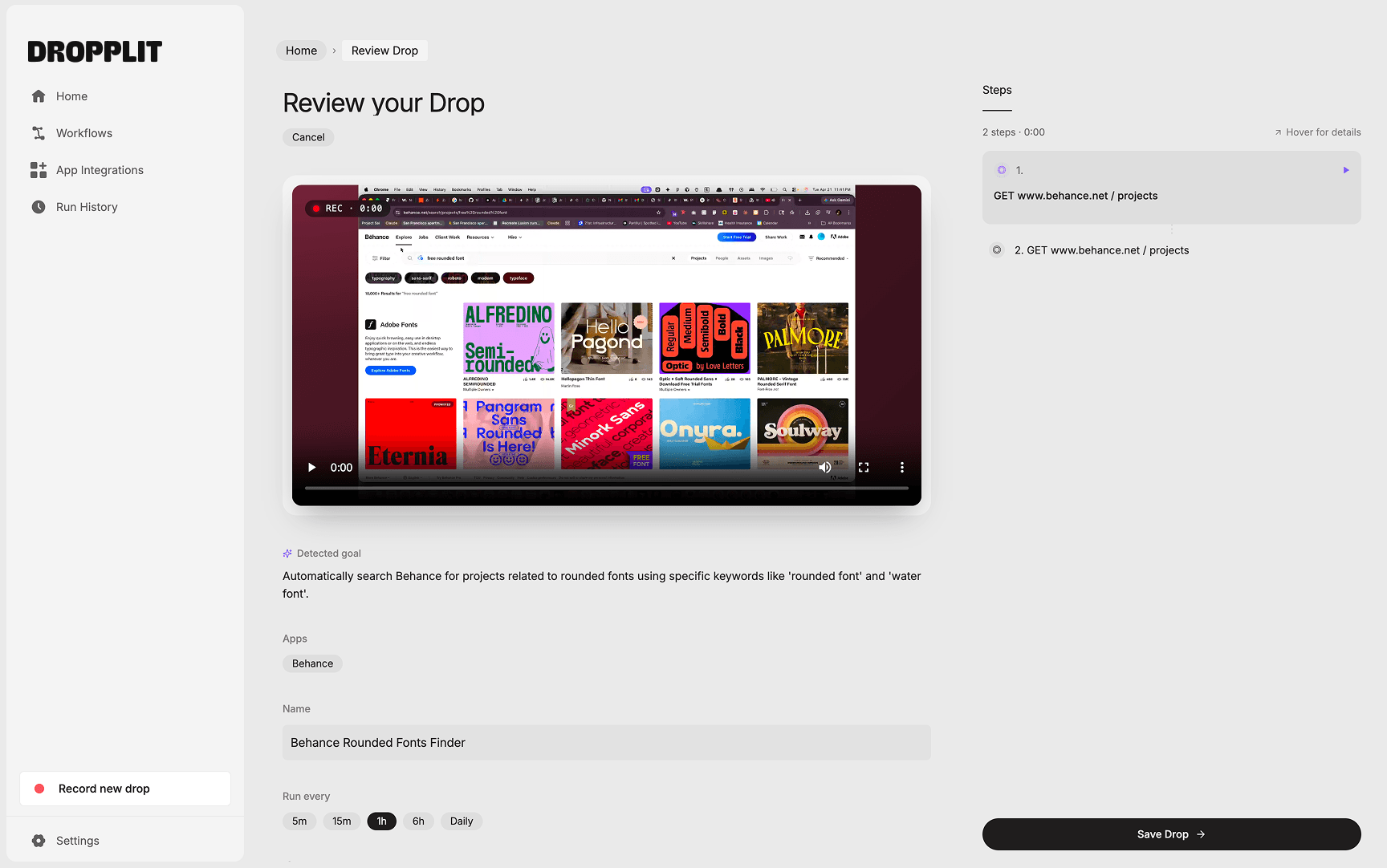Dropplit Review Drop — screen recording narration capture
